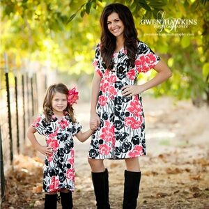 Floral Women's Dress - Black and Coral - Resort wear, tropical